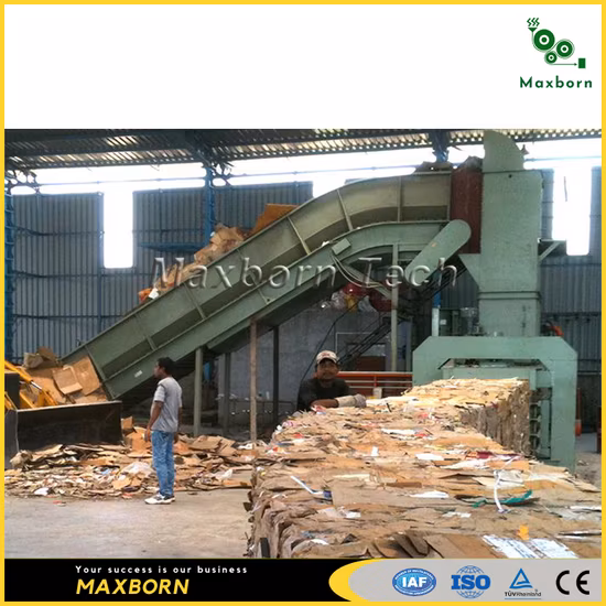 Pressa per balle idraulica Dual RAM orizzontale automatica Maxborn per cartone, cartone, plastica e paglia